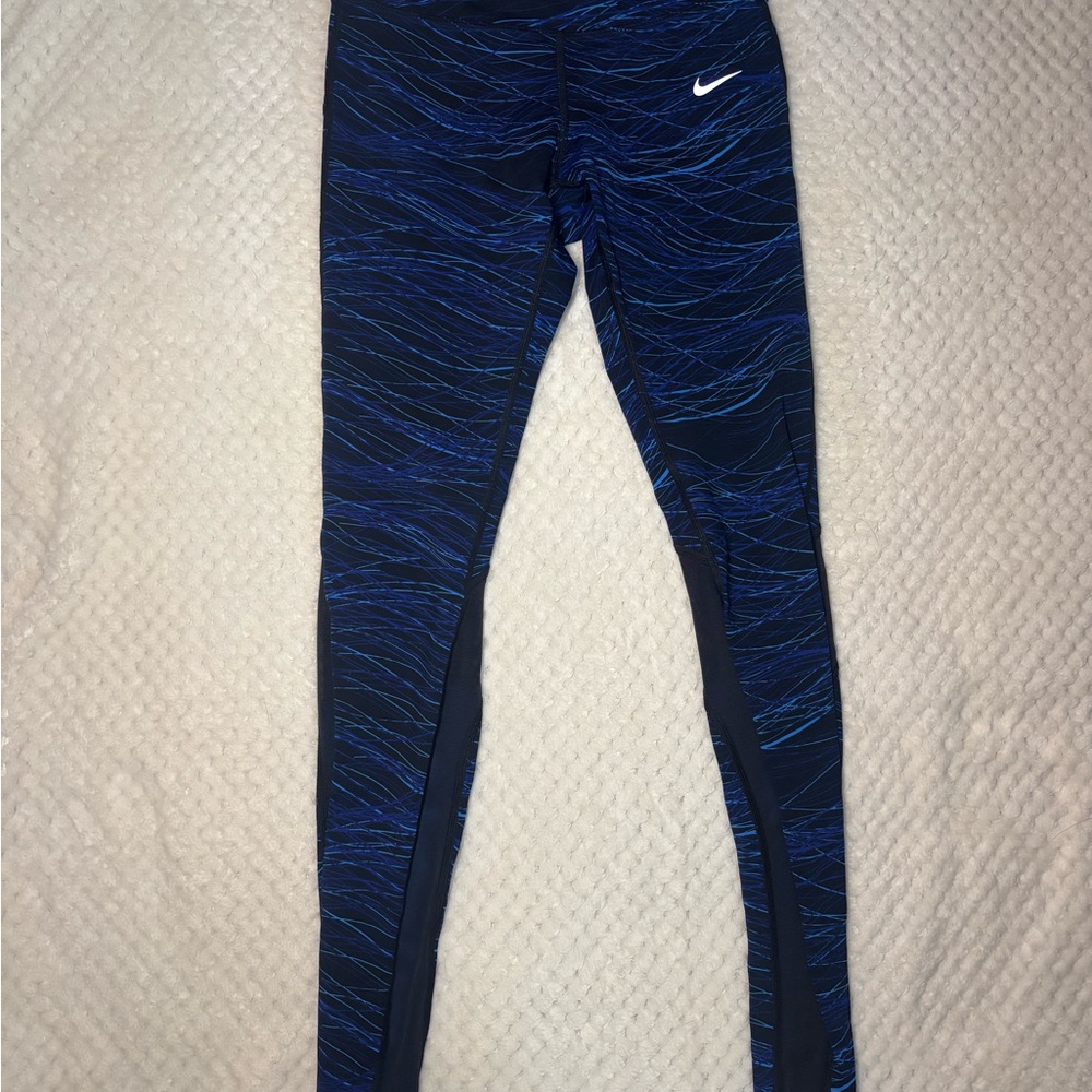 Nike Dri Fit Running Black and Blue Wave Leggings